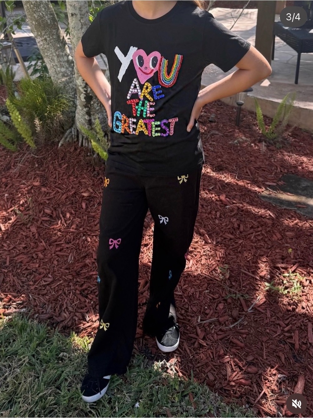 Black Jeans with Multicolor Bow size Girl's 10 - matches everything! - Picture 3 of 7